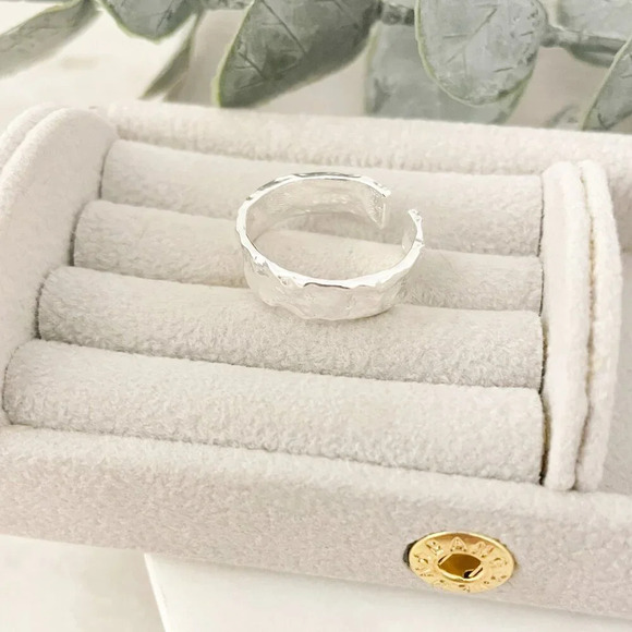 925 Sterling Silver Set of 2 Foil Rings Textured Ring Band Minimalist Ring - Picture 14 of 15